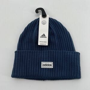 Adidas Women's Fit 4 Inch Cuff Fold Beanie - Wonder Steel Blue/White - NWT